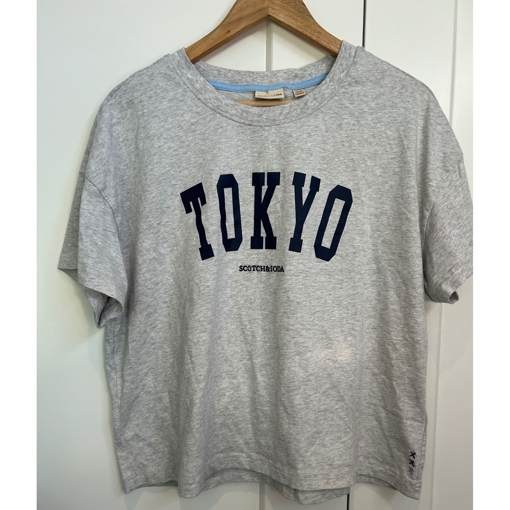 Scotch & Soda Tokyo Graphic T-Shirt Grey Heather Crew Neck XL Short Sleeve Mens